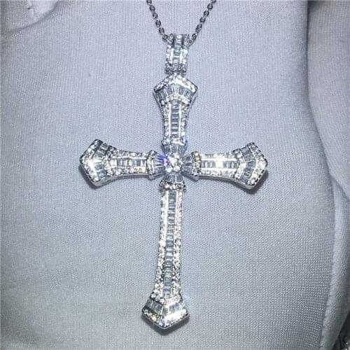 Luxury Cross Pendant T shape AAAAA cz 925 sterling silver Party Wedding Statement Cross Pendant necalace for women Men Jewelry