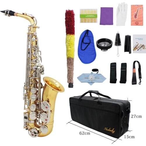 Muslady Alto Saxophone Sax Glossy Brass Engraved Eb E-Flat Natural White Shell Button Wind Instrument with Case Mute Gloves