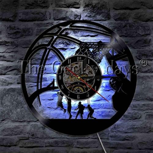 Speciality Basketball Player Modern Wall Lamp LED Night Light One Handed Slam Dunk Outdoor Sport Vinyl Record Wall Clock