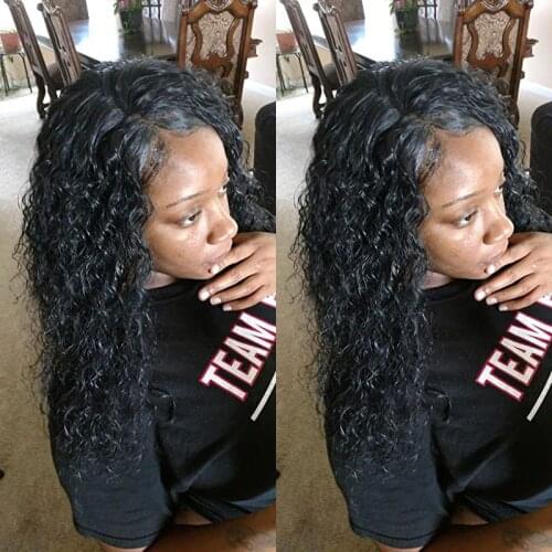 Heat Resistant Fiber Black Synthetic Lace Front Wig for Women Deep Part Hand Tied Long Curly Daily Wigs With Baby Hair