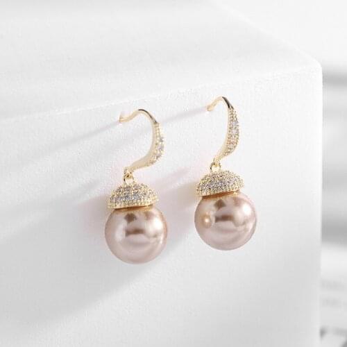 High End Quality Simple Pearl Earrings Fashion New Zircon Personality Versatile Ear Hook