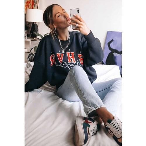 Womens Mad Girls Navy Embroidered Sweatshirt Mg813