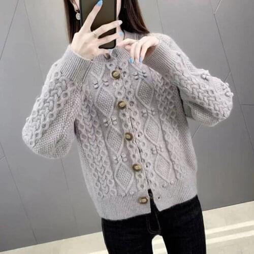 Women Knitted Cardigans Female Fashion Autumn Long Sleeve Loose Coat Ladies Casual Single Button Thick V Neck Solid Tops Q161