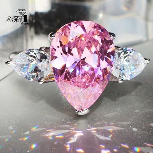 YaYI Jewelry Fashion Princess Cut Prong Setting AAA+ Pink Cubic Zirconia Silver Color Engagement Wedding Precious Gift Rings