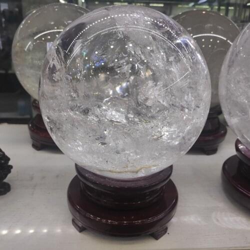 1pcs 7-10cm Natural Clear Quartz stone Rock White crystal Quartz sphere Ball Mineral gift wooden base Reiki healing Home decor