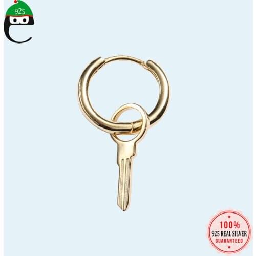 1Pcs Key Earring Clip100% 925 Sterling Silver Hoop Earrings Gold Tone Jewelry For Women Girl Friends DS1801