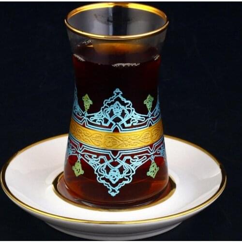 12 piece Turkish tea set gold patterned tea glasses Turkish tea glasses quality kitchen products style tea glass sets - 6 person