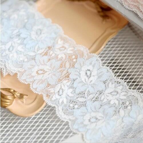 2 Meters Pretty Blue with White Embroidered Net Lace Trim Decoration Elastic Lace Ribbon Sewing Handicrafts 8CM Width
