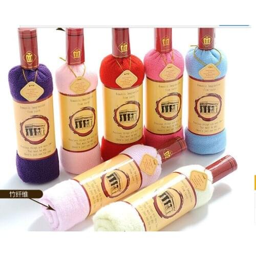 5 pcs one lot wholesales New Bath Shower Soft Cotton Towel Wine Bottle Shape Washcloth Towel Valentines Gift