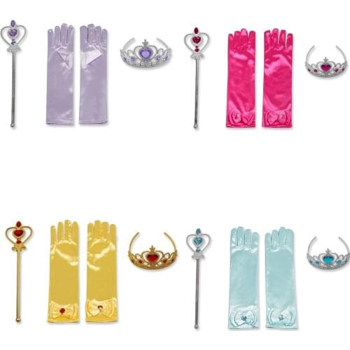 3pcs/lot Girl Anna Elas Accessories Crown Wand Gloves Kids Jewelry Princess Braid Wigs Crown Belle Children Headwear