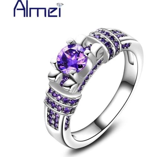 Almei 5%Off Wedding Jewellery Silver Color kpop Rings For Girls Women Punk Ring With Purple Stone Jewelry Dropshipping HR259