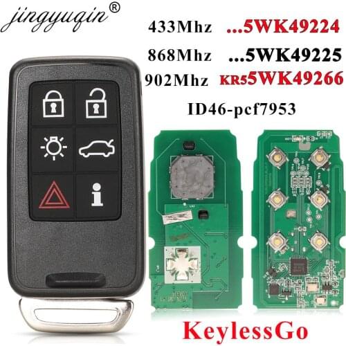 Jingyuqin 6 Buttons KR55WK49266 Car Remote Key for VOLVO XC60 XC90 S90 S60 2009-2014 433mhz PCF7953 Auto Keyless Smart