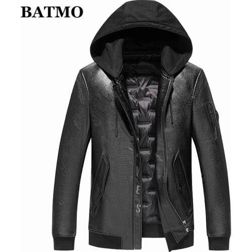 BATMO 2021 new arrival winter high quality 95% white duck down hooded jackets men,male leather coat,plus-size M-5XL 8576