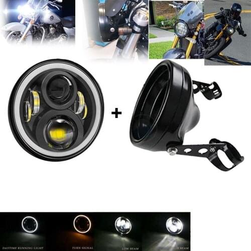 Free shipping 7inch motorcycle led headlight High/Low Beam 7" LED Headlight With White DRL & Amber Turn Signal 7" housing bucket