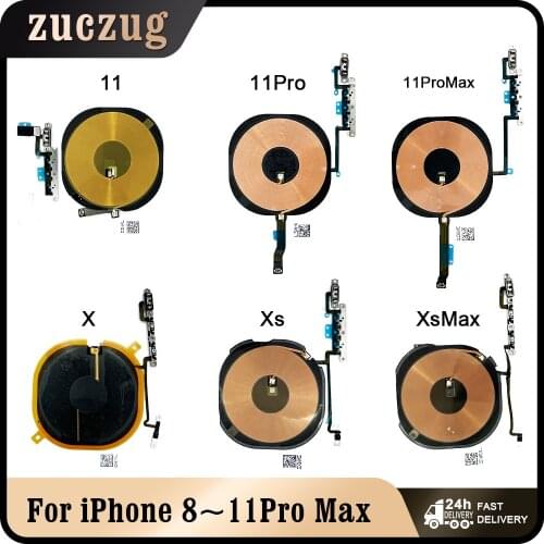 For iPhone X XR Xs Max 11 Pro Max Wireless Charging Chip Coil & Volume Switch Flex Cable Replacement Parts