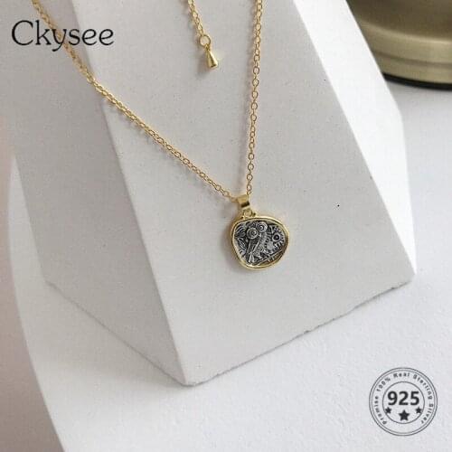 Ckysee 925 Sterling Silver Owl Vintage Auspicious Irregular Necklace For Fashion Women Coin Design Friendship Charm Jewelry