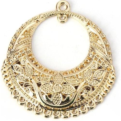 DoreenBeads Fashion Zinc Based Alloy Chandelier Connectors Round Gold Color Flower Boho Jewelry DIY Findings 32mm x 30mm, 10 PCs