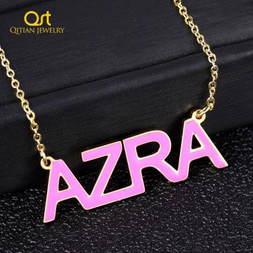 Qitian Enamel Necklace Custom Name Necklace Gold Stainless Steel Pendant Personalized DropOil Necklace Jewelry Mothers Day Gift