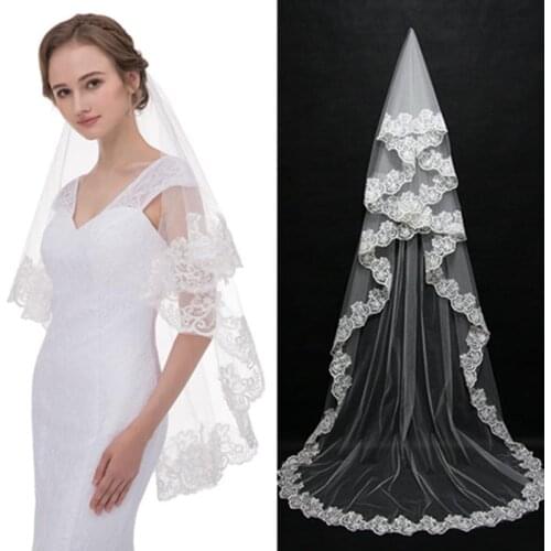 Women Mesh Cathedral Wedding Veil Romantic Luxury Long tail Bridal Veil Two Layers Lace Tulle Accessories New