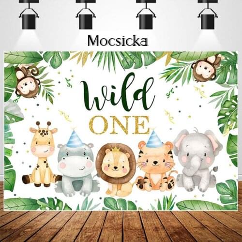 Wild One Safari 1st Birthday Backdrop for BoFloral Golden 1th Birthday Photography Background Cake Table Decoration Banner Props