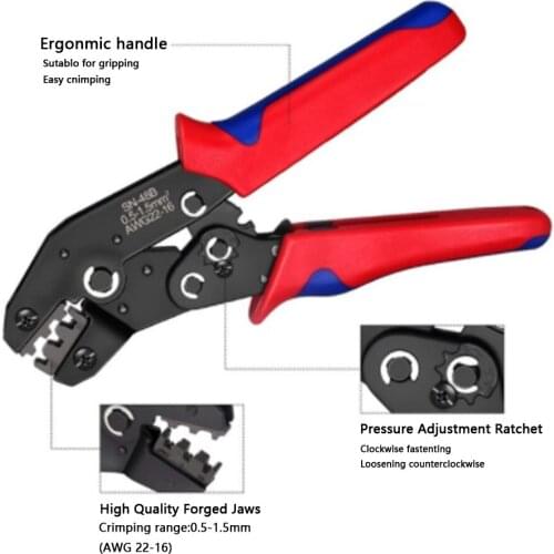 SN-48BS Crimping Pliers 0.25-1.5mm2 for Tab 2.8 4.8 6.3mm Terminal Box Car Connector Wire Electrician Tools Terminals Crimp