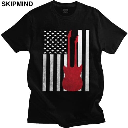 Retro Grunge America USA Flag Guitar T Shirt Homme 100% Cotton Guitarist Music Lover Tee Tops Short Sleeved Summer Tshirt Gift