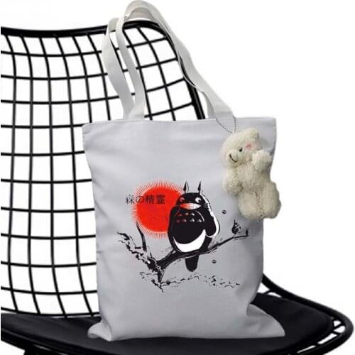 Totoro Cotton Canvas Shopping Bag Tote Bag Tote Bag Reusable Tote Bag with Net Sack Cloth Toile