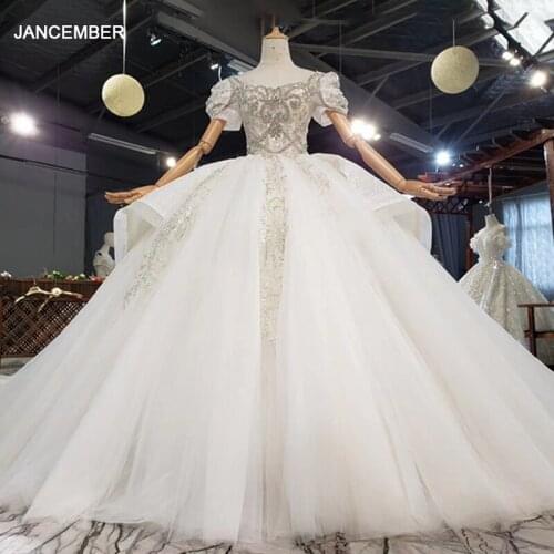 HTL1709 Sweetheart Crystal Sequined Pearls On The Upper Body Wedding Dress 2020 Short Puff Sleeve платье свадьба