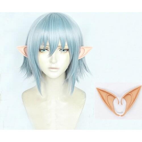 Game Final Fantasy FF14 Haurchefant Greystone Cosplay Wig With Ears Short Light Blue Heat Resistant Hair Wigs + Wig Cap