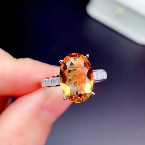 CoLife Jewelry Fashion Big Gemstone Ring for Party 925 Silver Yellow Crystal Ring Sterling Silver Natural Citrine Ring