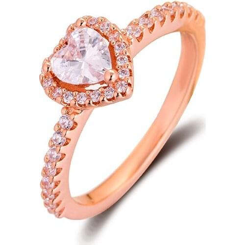Rose Sparkling Elevated Heart Ring Rose Gold Jewelry Fashion Woman Rings For Jewelry Making 2020 New Winter Ring