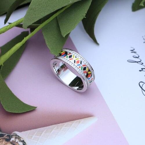 LMFALECA White Topaz Pure 925 Silver Ring Jewelry for Women Multicolor Enamel Luxury Party Cocktail Ruby Ring Gift Jewelry
