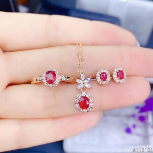 KJJEAXCMY fine Jewelry 925 sterling silver inlaid natural ruby girl classic pendant ring earring set support test Chinese style