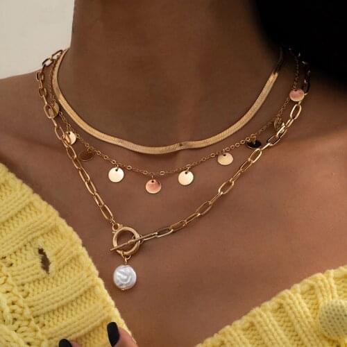 3Pcs Geometric Beads Pearl Men Choker Necklace Set Sexy Snake Chain Tassel Pedant Necklace for Women Goth Neck Chains Jewelry