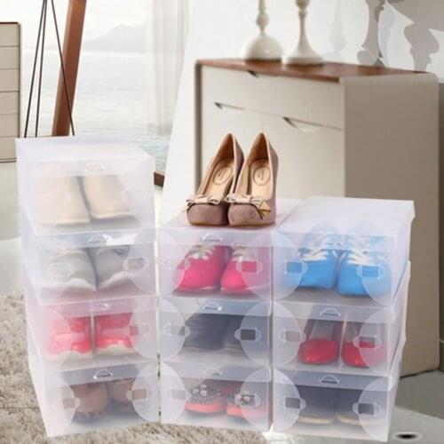 10PCS Transparent Clear Plastic Shoe Box Storage Shoe Boxes Foldable Shoes Case Holder Shoebox Transparent Shoes Organizer Boxes
