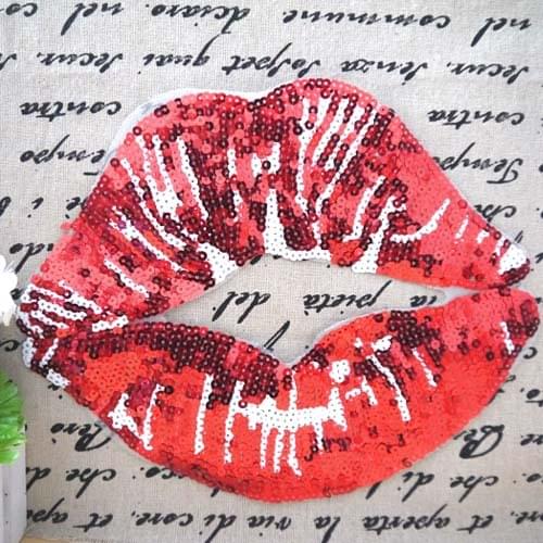 Red lips clothes patch stickers fashion applique paillette clothes T-shirt bag DIY accessories Free Shipping