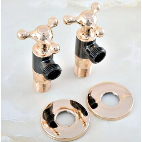 2 Pcs Black Oil Rubbed & Gold Color Brass Bathroom Hardware Accessories 1/2" male Angle Stop Valve Dav017