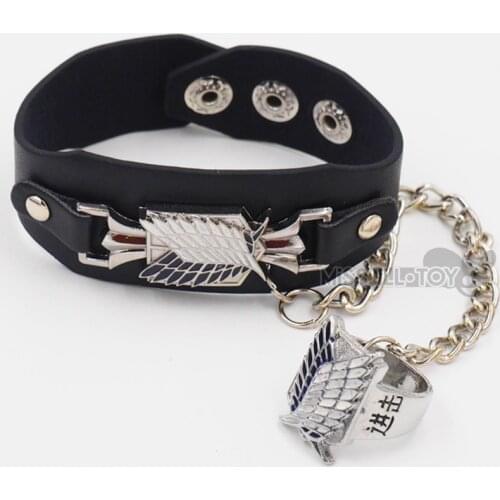 Fashion jewelry Leather Bracelets Bangles Cool Rock Punk Attack on Titan logo For Women Men Good present