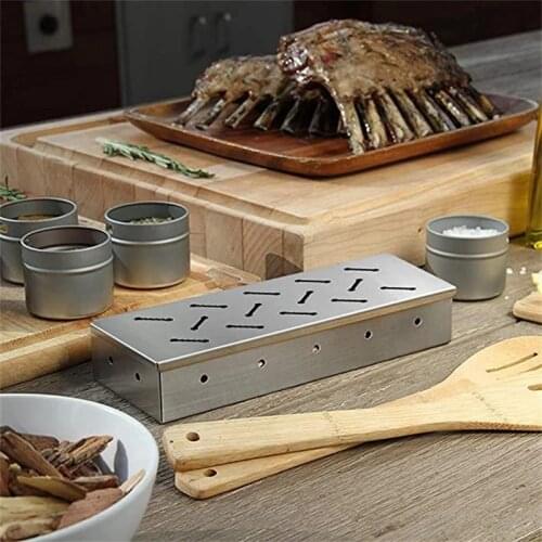 Washable And Foldable Stainless Steel Smoke Box BBQ Smoke Box Wood Chip Smoker For Meat Smoky Flavor Box Barbecue Tool