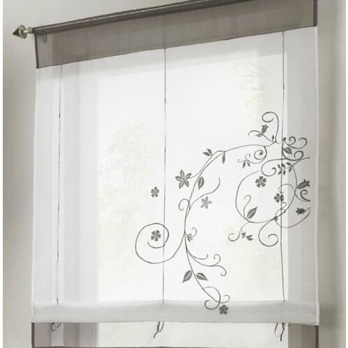 Can Be Raised And Lowered To Wear A Rod-Style Ribbon Embroidered Pastoral Style Roman Curtain Cafe Tulle Curtain