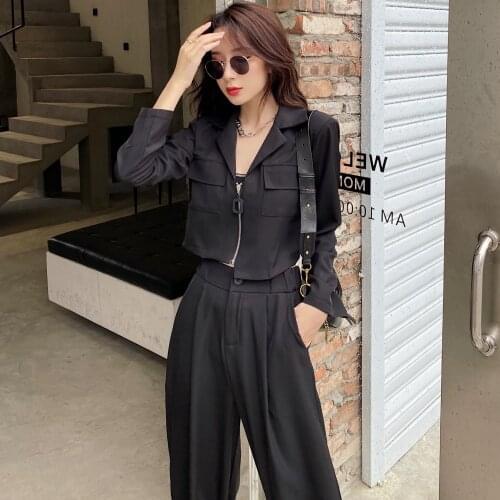 Mozuleva New Arrival Casual Trousers +pocket Zipper Short Coat Women Streetwear Sets for Work Office Trend Suits