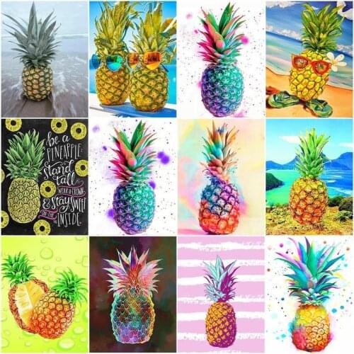 CHENISTORY Painting By Numbers Pineapple For Kids drawing On Canvas Handpainted Diy Picture By Number Fruit Kits Home Decor