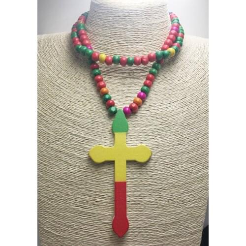 2017 Newest Rasta Cross Wooden Necklace