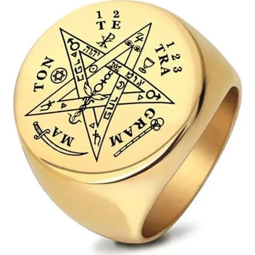 Modyle 2021 New Fashion Punk Vintage Gold Silver Color Stainless Steel Pentagram Signet Letter Ring For Men Hot Sale