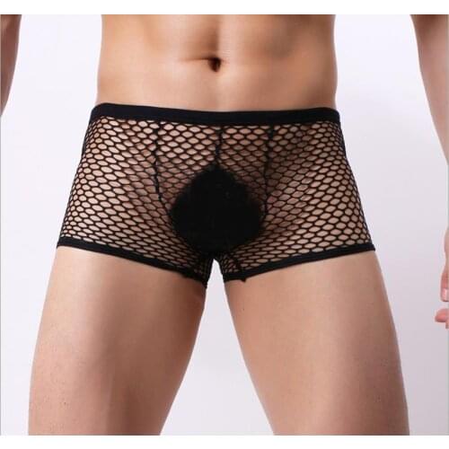 New Arrival Mens Fish Net Mesh Hole Sexy Boxer lingerie low waist gay transparent underwear