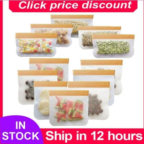 Food storage Bag PEVA Self-sealing Silicone Bag Leak-proof Reusable Freezer Bag Kitchen Bread Bacon Kids Lunch Snack Bag Orange