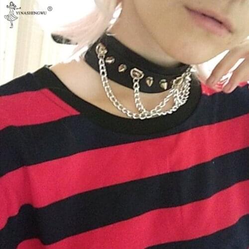 Punk Hip hop Leather Choker Spiked Harajuku Fashion Clavicle Chain Gothic Accessories Jewelry For Men And Women festival Gift