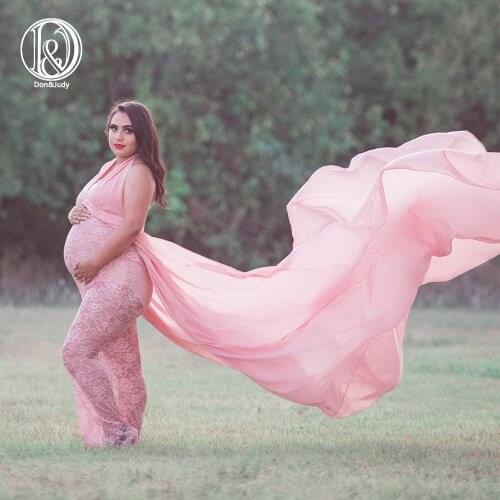 Don&Judy Pregnancy Dresses for Photo Shoot Maternity Photography Props Sexy V Neck Chiffon + Lace Dress Pregnant Women Maxi Gown