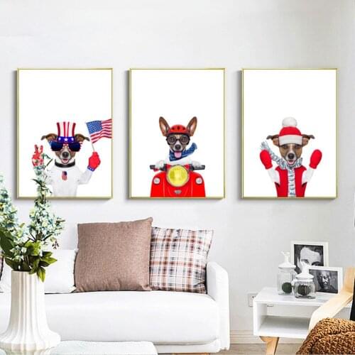 Nordic Style Motorcycle US Flag Canvas Art Print Painting Poster Funny Cartoon Animal Wall Pictures For Kids Room Decoration