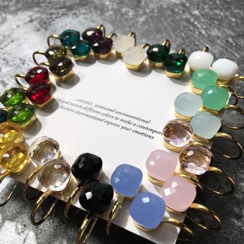 SLJELY Luxury Brand Colorful Candy Earrings 3 Gold Color Classic 23 Colors Faceted Crystal Square Drop Earrings Women Jewelry